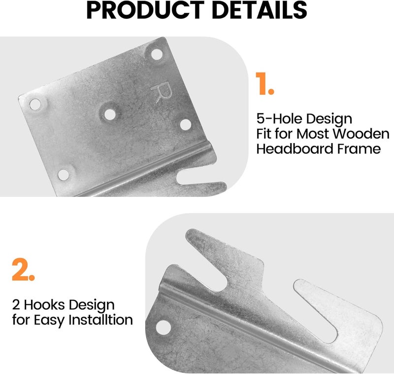 Mcredy 8 PCS Heavy Duty Bed Rail Brackets Universal Bed Rail Hooks for Beds Frame Bracket Hardware Headboard Footboard Replacement Parts,Screws Included - Image 3